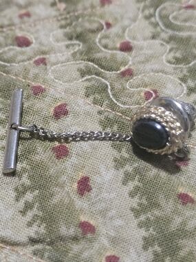 Vintage Avon Black Glass Tie Tack Gold Toned